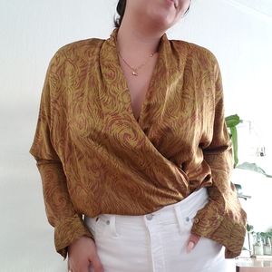 Vintage Printed Silk Wrap Top